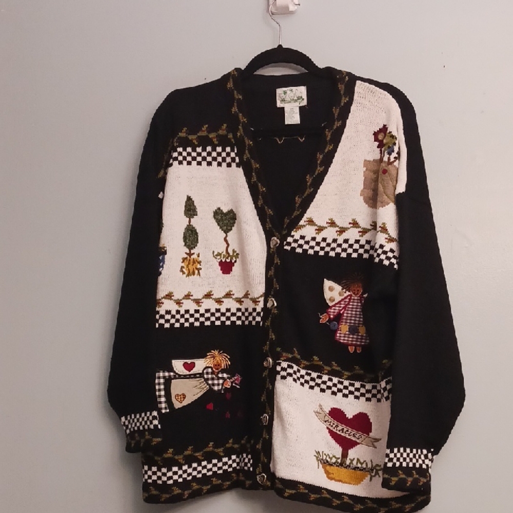 The Quacker Factory size 2X women's black and white cardigan novelty sweater.